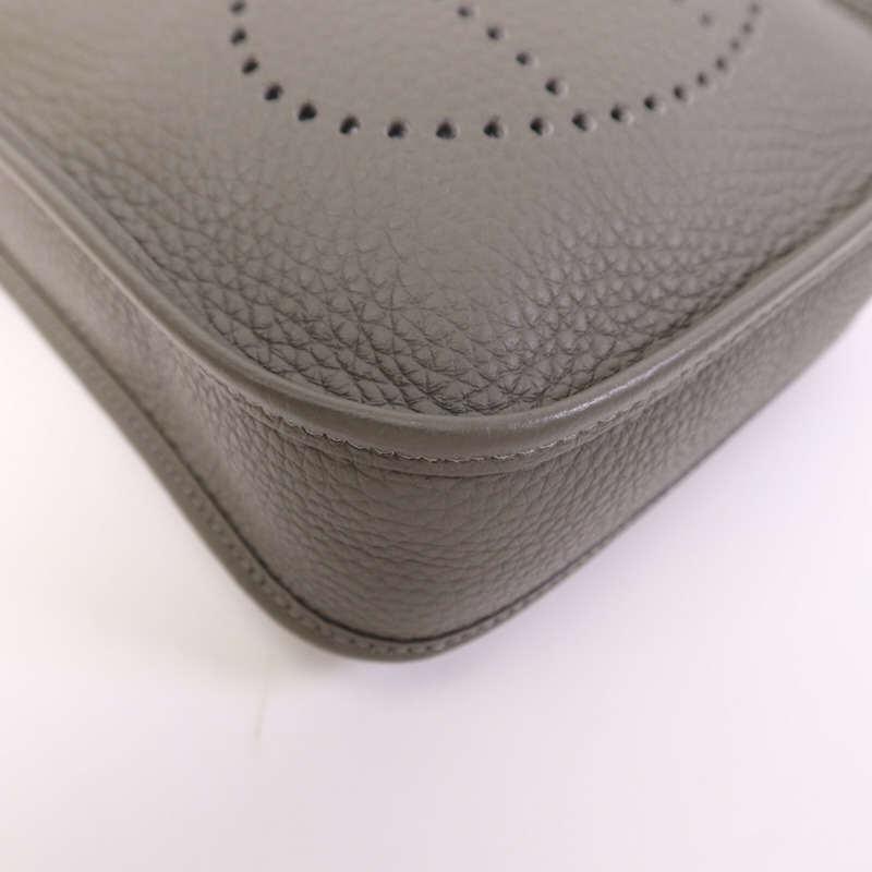 HERMES Clemence皮革Evelyne TPM金扣肩背袋Gris Meyer-11