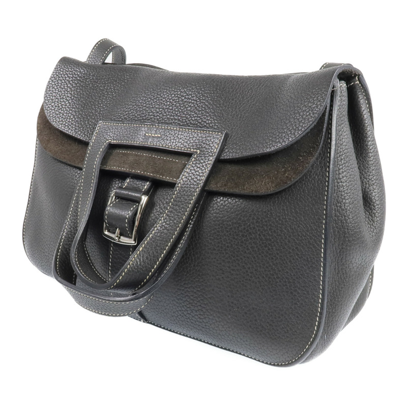 HERMES Clemence皮革Halzan 31銀扣手挽肩背兩用袋Graphite-1