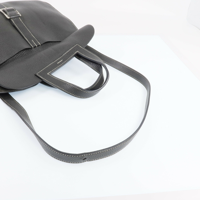 HERMES Clemence皮革Halzan 31銀扣手挽肩背兩用袋Graphite-7