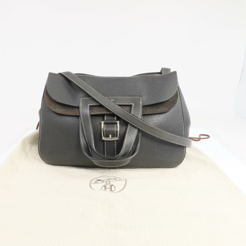 HERMES Clemence皮革Halzan 31銀扣手挽肩背兩用袋Graphite-8