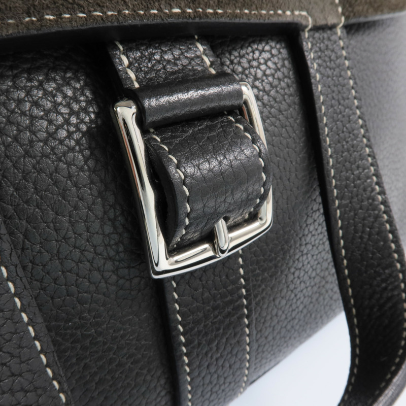 HERMES Clemence皮革Halzan 31銀扣手挽肩背兩用袋Graphite-13