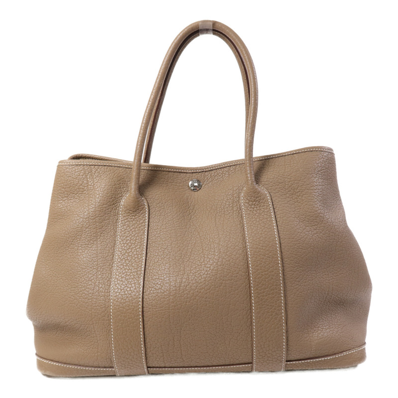 HERMES Clemence皮革Garden Party PM銀扣手挽袋-0