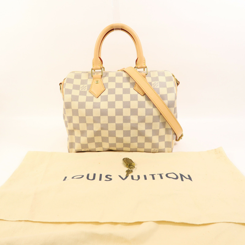 LOUIS VUITTON Damier Azur Speedy Bandouliere 25金扣手挽肩背兩用袋-8
