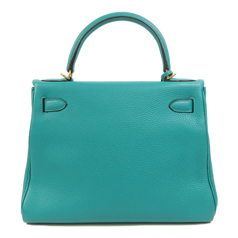 HERMES Togo皮革Kelly 28金扣手挽肩背兩用袋Bleu Paon-1