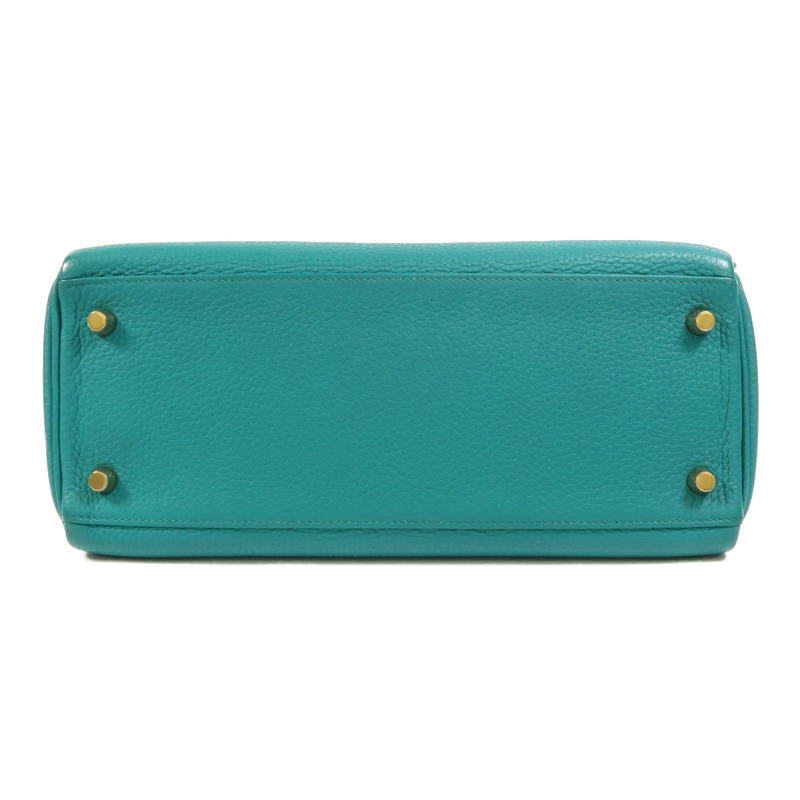HERMES Togo皮革Kelly 28金扣手挽肩背兩用袋Bleu Paon-3