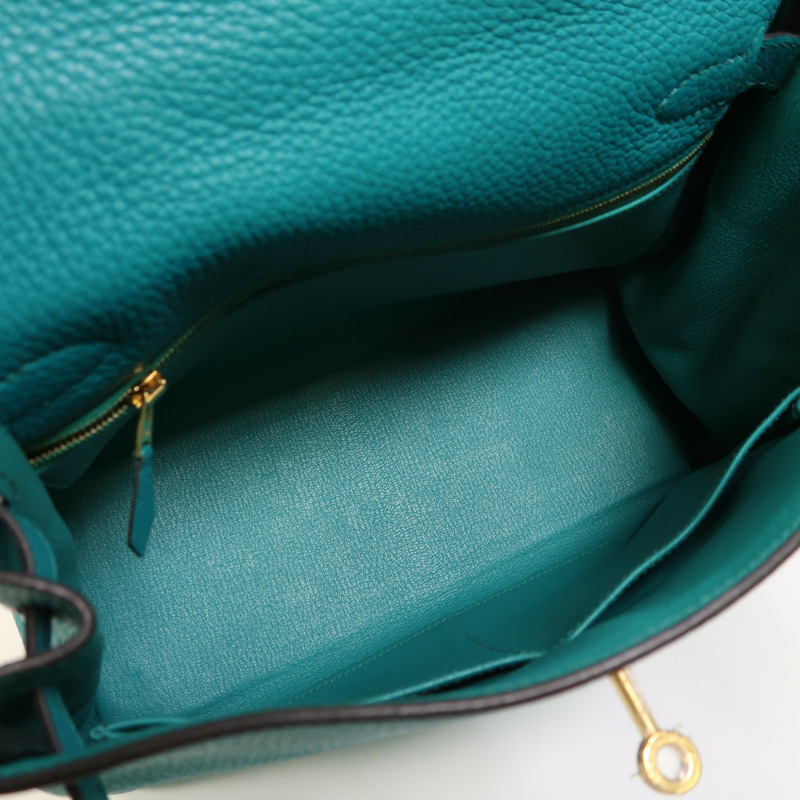 HERMES Togo皮革Kelly 28金扣手挽肩背兩用袋Bleu Paon-4