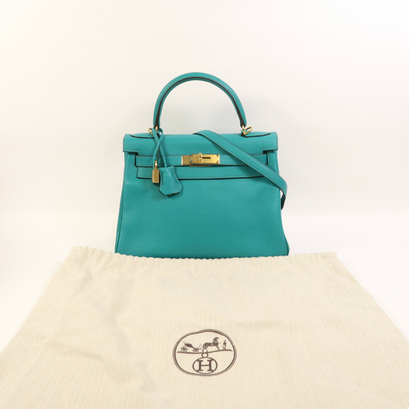 HERMES Togo皮革Kelly 28金扣手挽肩背兩用袋Bleu Paon-8