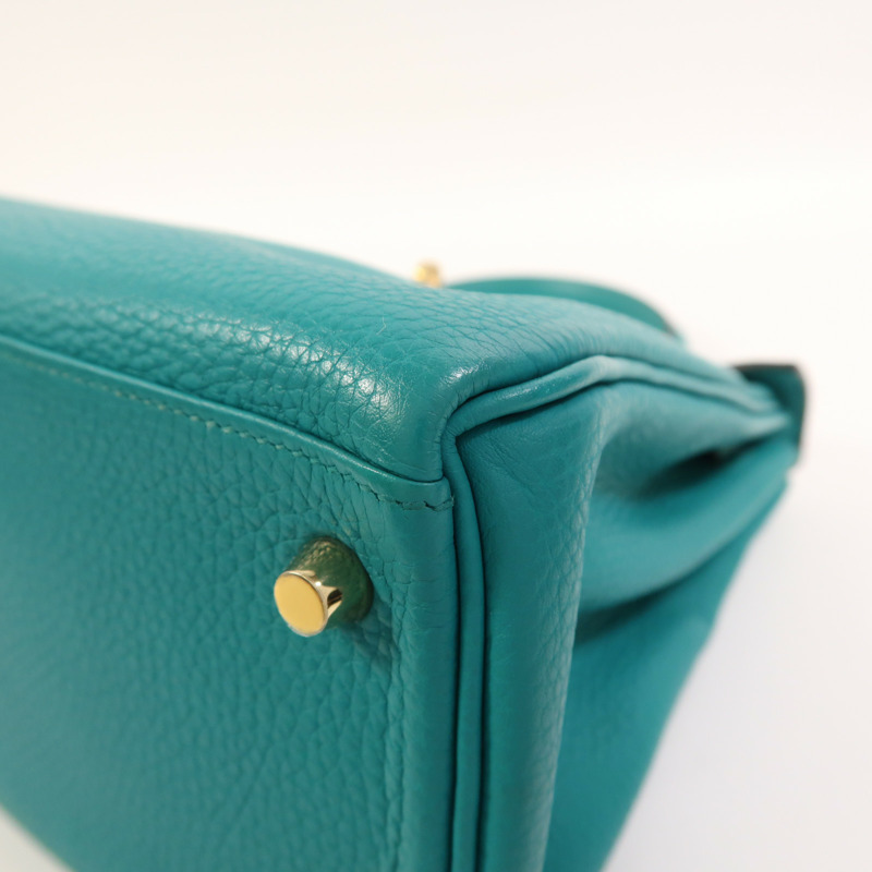 HERMES Togo皮革Kelly 28金扣手挽肩背兩用袋Bleu Paon-10