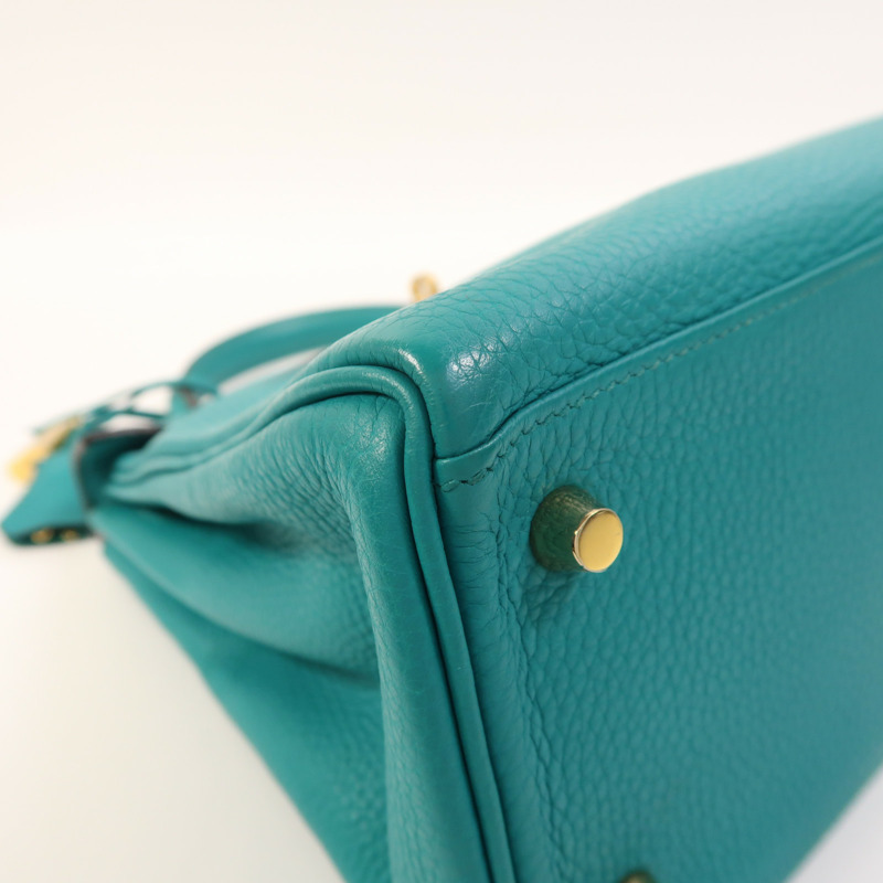 HERMES Togo皮革Kelly 28金扣手挽肩背兩用袋Bleu Paon-11