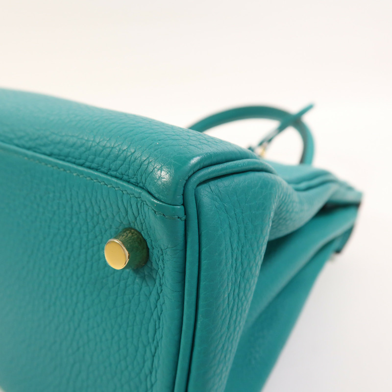 HERMES Togo皮革Kelly 28金扣手挽肩背兩用袋Bleu Paon-12