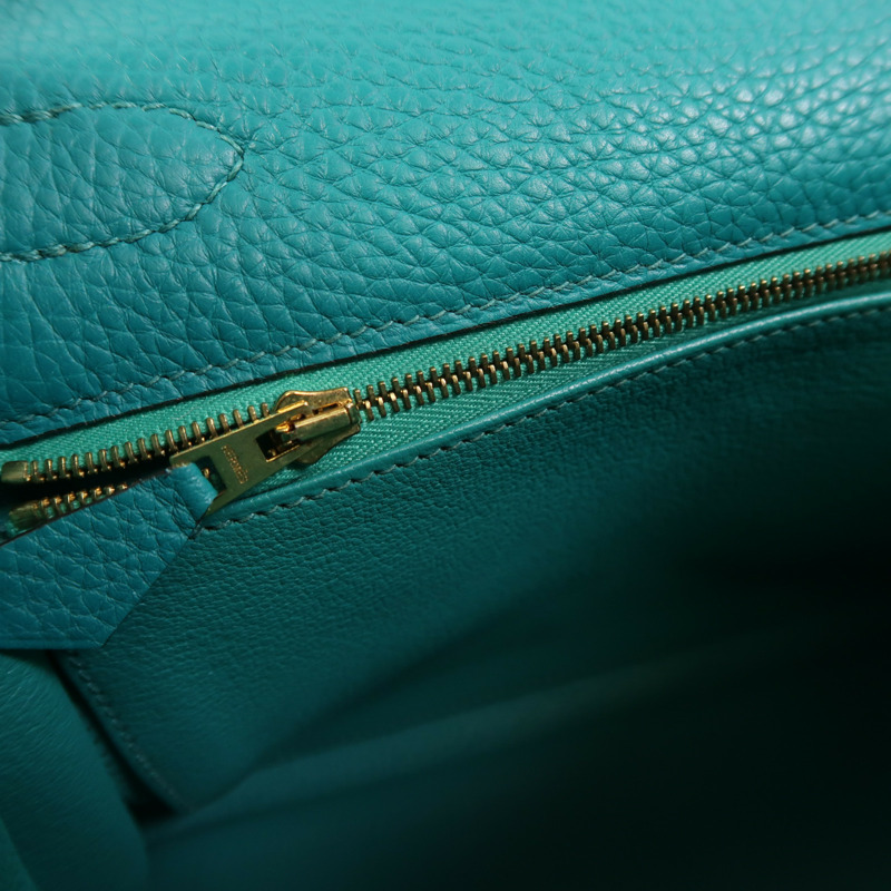 HERMES Togo皮革Kelly 28金扣手挽肩背兩用袋Bleu Paon-16