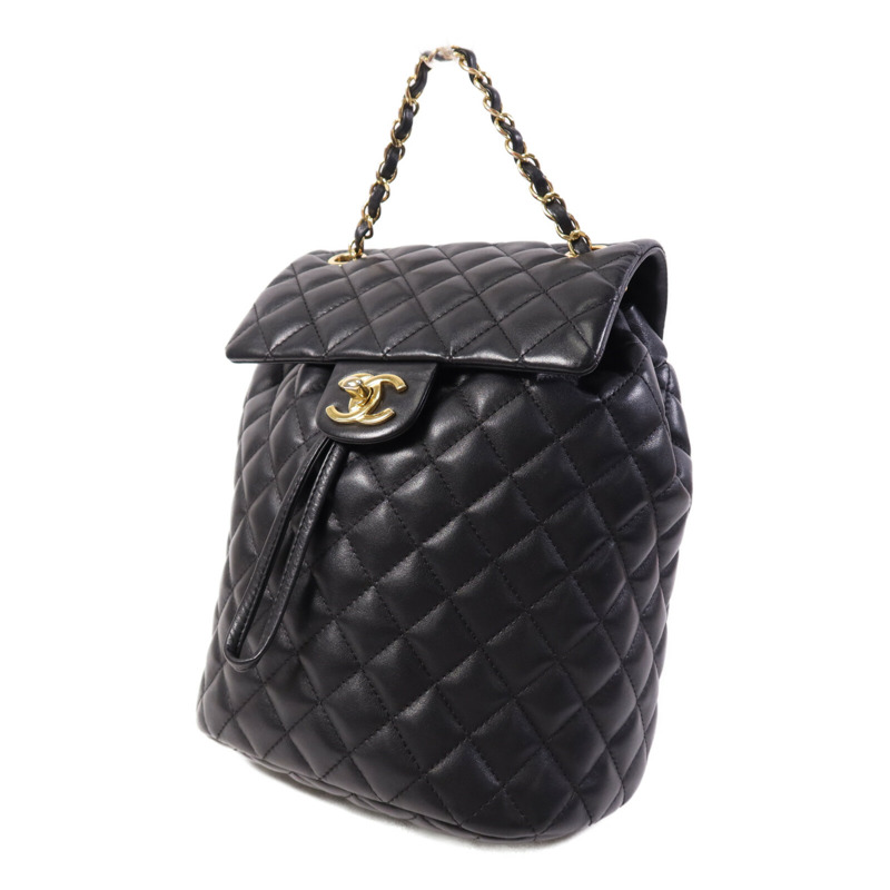 CHANEL 羊皮皮革Backpack金扣鏈帶背包-2