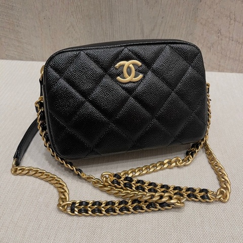 Chanel 黑色荔皮牛皮 相機包