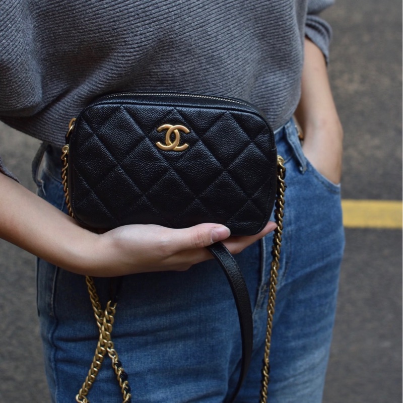 Chanel 黑色荔皮牛皮 相機包-4