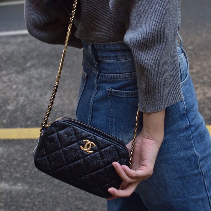 Chanel 黑色荔皮牛皮 相機包-6