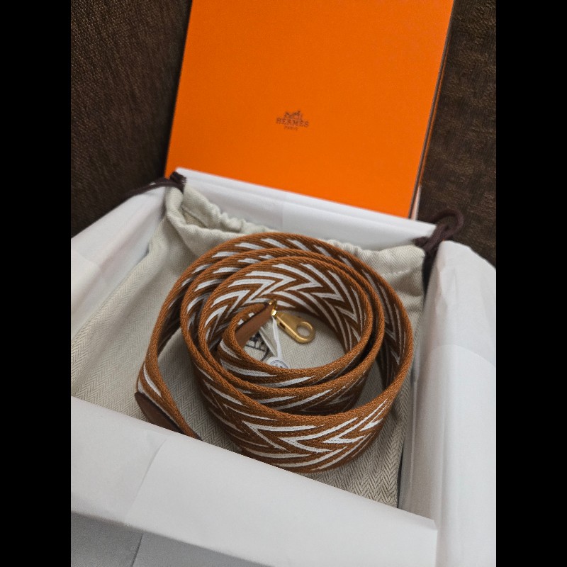 (全新品)愛馬仕50mm肩帶金棕金釦-0