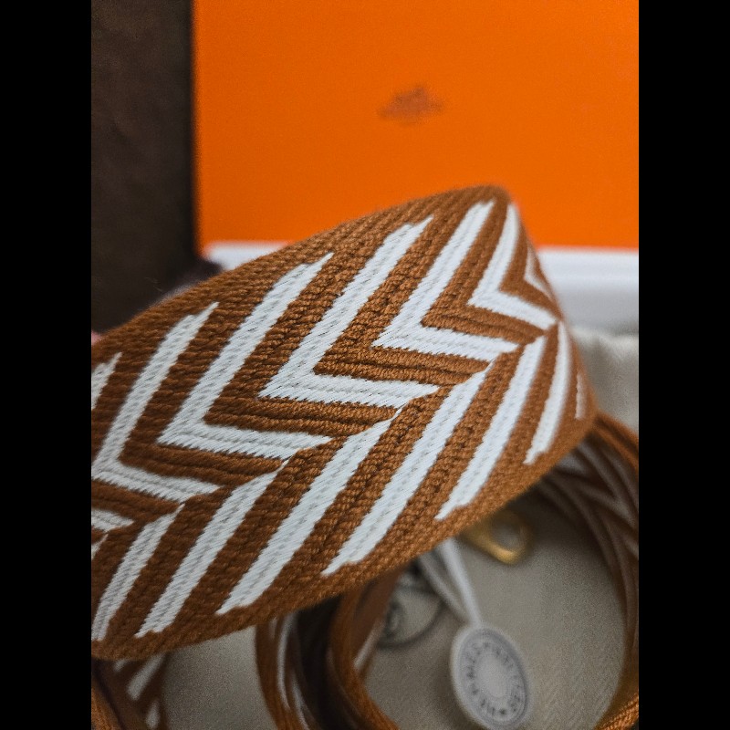 (全新品)愛馬仕50mm肩帶金棕金釦-1