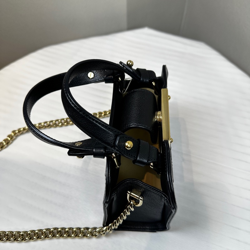 香奈兒/Chanel Mini Label Click 黑色金扣牛皮菱格紋手提斜背包18x8x12cm-4