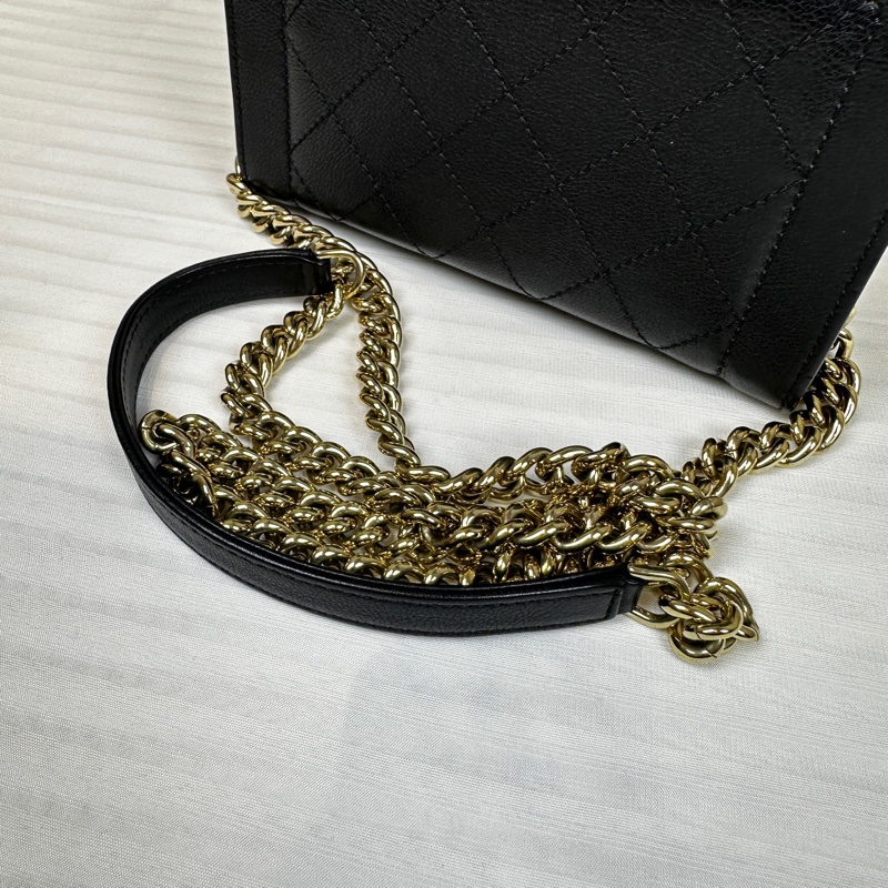 香奈兒/Chanel Mini Label Click 黑色金扣牛皮菱格紋手提斜背包18x8x12cm-6