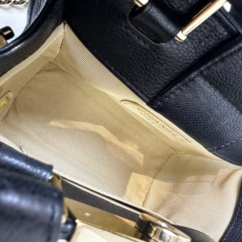 香奈兒/Chanel Mini Label Click 黑色金扣牛皮菱格紋手提斜背包18x8x12cm-7