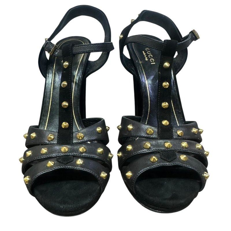 【美收精品】GUCCI黑色金釦高跟鞋 4-841-0