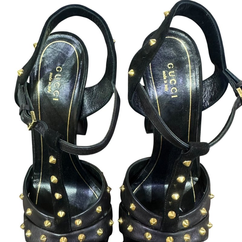 【美收精品】GUCCI黑色金釦高跟鞋 4-841-4