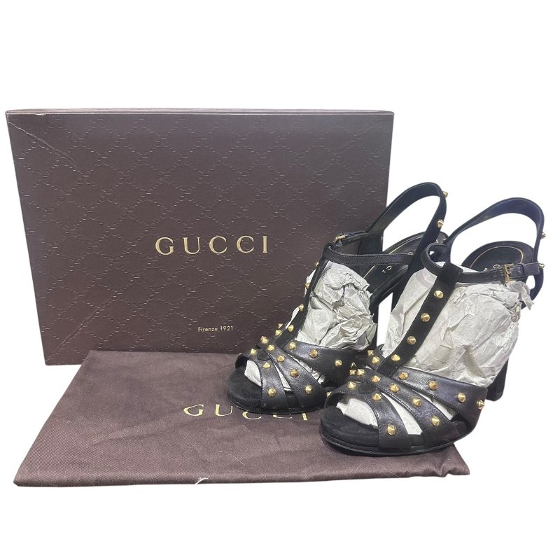 【美收精品】GUCCI黑色金釦高跟鞋 4-841-12