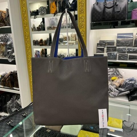 東區正精品㊣HERMES TC DOUBLE SENS 灰色拚藍色肩背包購物包托特包雙面包 RZ5421 方塊P刻