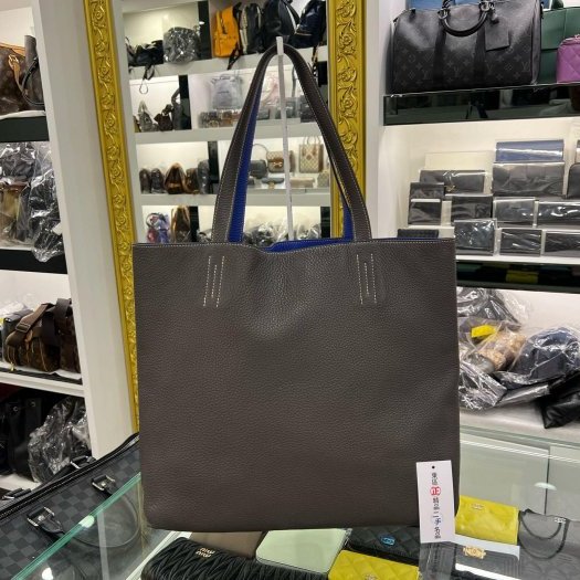 東區正精品㊣HERMES TC DOUBLE SENS 灰色拚藍色肩背包購物包托特包雙面包 RZ5421 方塊P刻-0