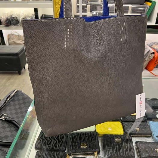 東區正精品㊣HERMES TC DOUBLE SENS 灰色拚藍色肩背包購物包托特包雙面包 RZ5421 方塊P刻-4