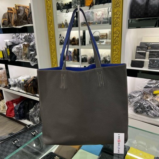 東區正精品㊣HERMES TC DOUBLE SENS 灰色拚藍色肩背包購物包托特包雙面包 RZ5421 方塊P刻-6