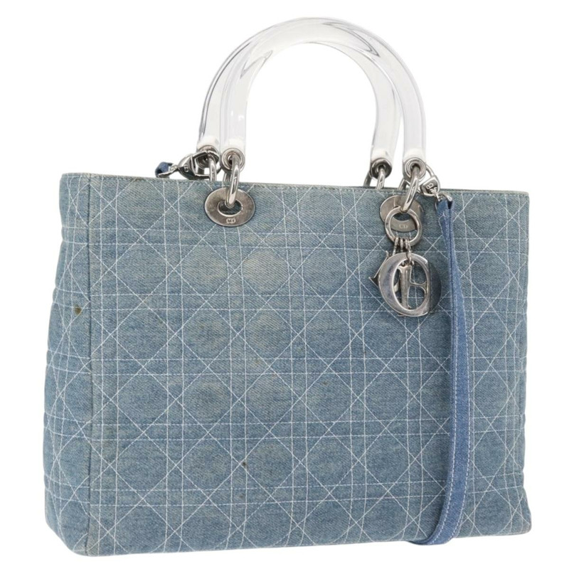 【日本直送】Christian Dior Lady Dior Canage 托特包 牛仔布 2way Blue Silver Auth 159619-0
