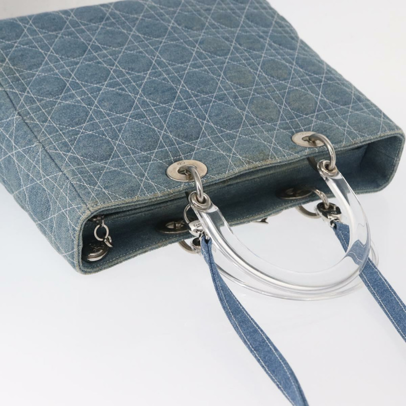 【日本直送】Christian Dior Lady Dior Canage 托特包 牛仔布 2way Blue Silver Auth 159619-5