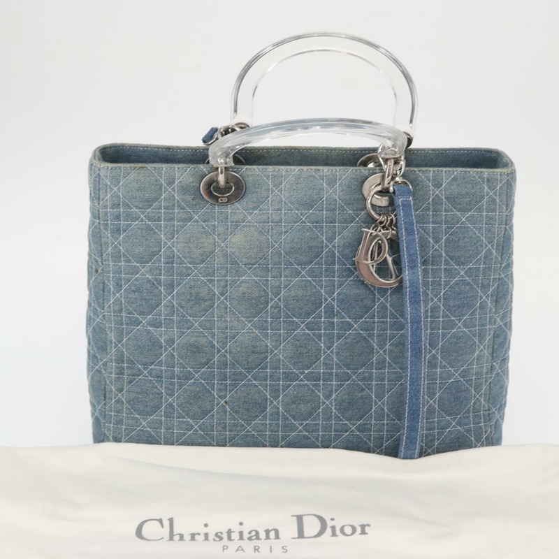 【日本直送】Christian Dior Lady Dior Canage 托特包 牛仔布 2way Blue Silver Auth 159619-11