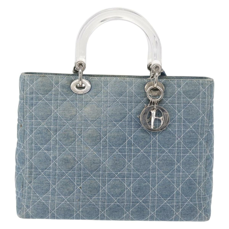 【日本直送】Christian Dior Lady Dior Canage 托特包 牛仔布 2way Blue Silver Auth 159619-12