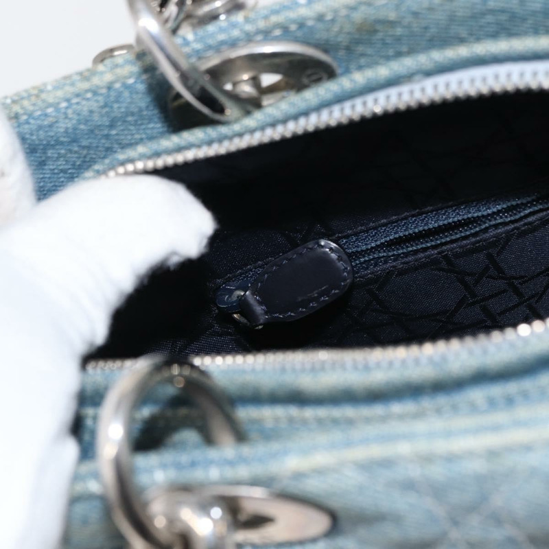 【日本直送】Christian Dior Lady Dior Canage 托特包 牛仔布 2way Blue Silver Auth 159619-23