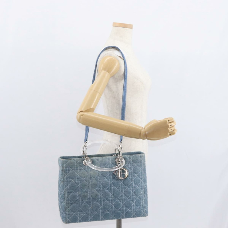 【日本直送】Christian Dior Lady Dior Canage 托特包 牛仔布 2way Blue Silver Auth 159619-25