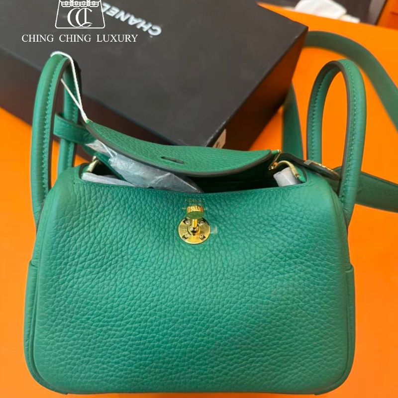 🌈Hermes💚Mini Lindy二代💚絲絨綠金扣🌈99.5新🌟Stamp W💚愛馬仕🌟-0