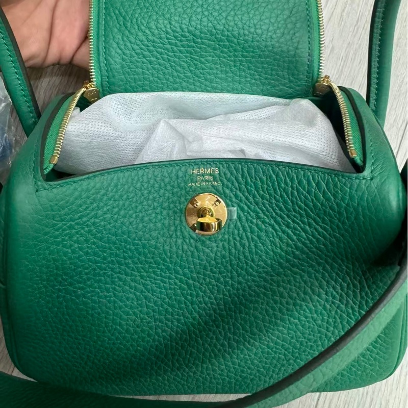 🌈Hermes💚Mini Lindy二代💚絲絨綠金扣🌈99.5新🌟Stamp W💚愛馬仕🌟-2