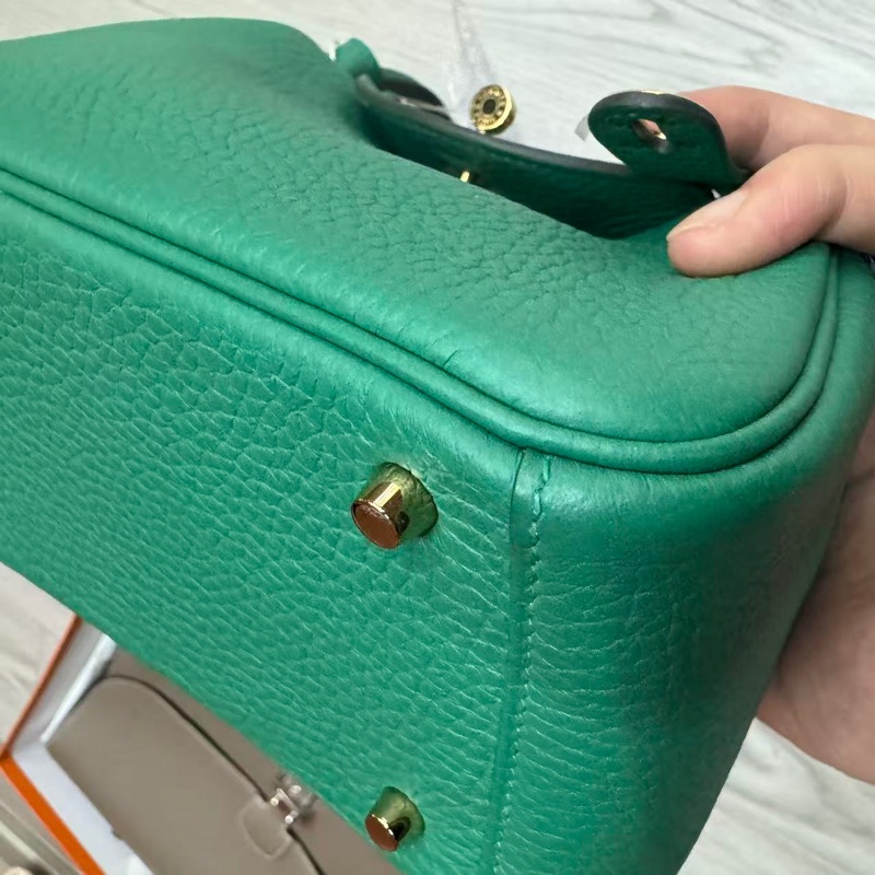 🌈Hermes💚Mini Lindy二代💚絲絨綠金扣🌈99.5新🌟Stamp W💚愛馬仕🌟-7