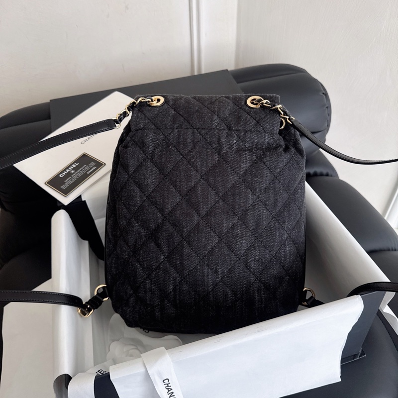 Chanel 黑色丹寧雙肩包-2