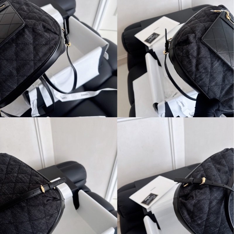 Chanel 黑色丹寧雙肩包-5