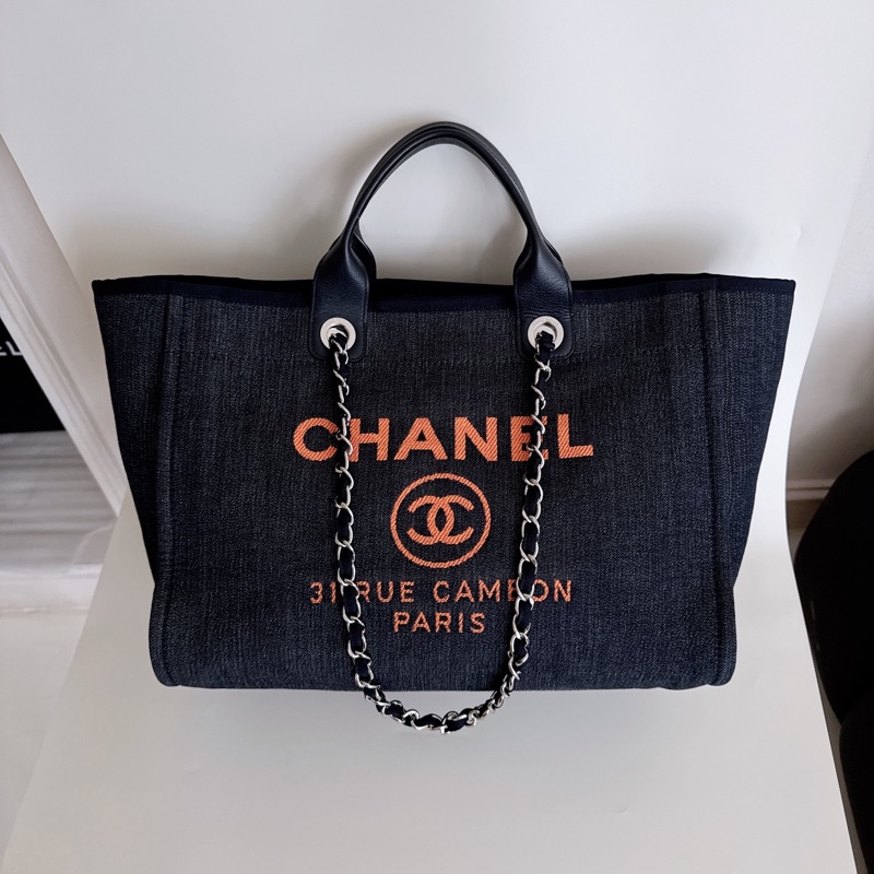 Chanel 牛仔藍灰沙灘包-0