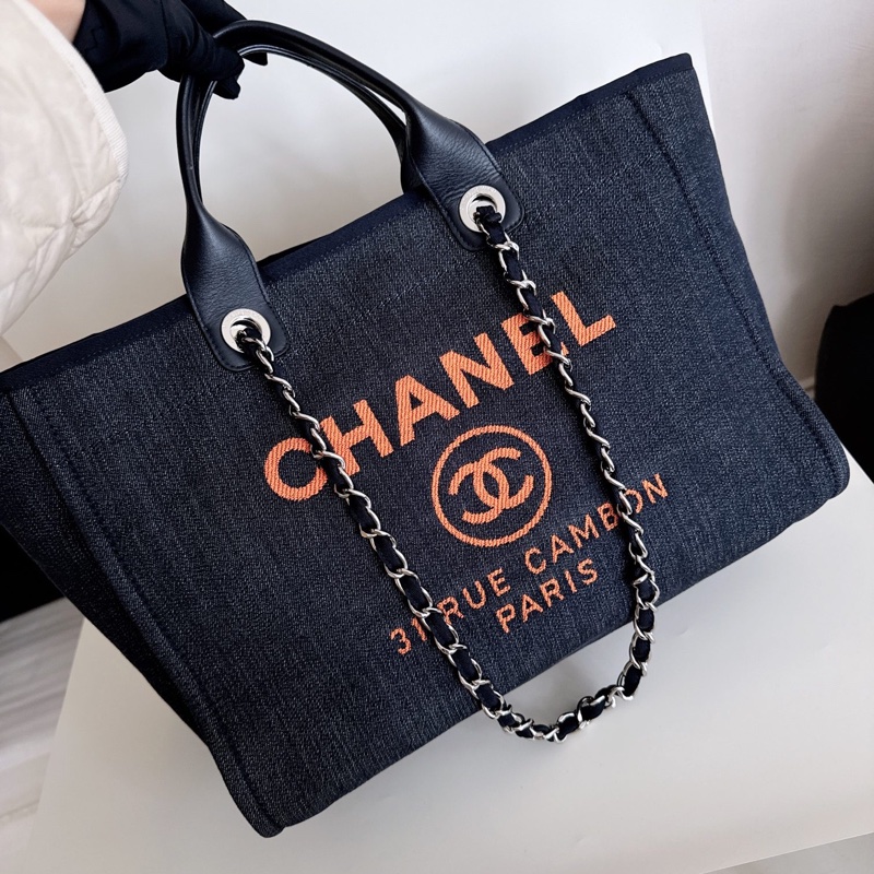 Chanel 牛仔藍灰沙灘包-1