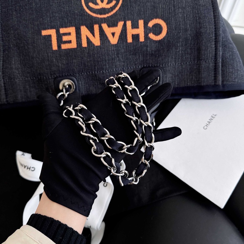 Chanel 牛仔藍灰沙灘包-5