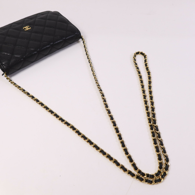 CHANEL 牛皮皮革WOC Wallet On Chain金扣鏈帶肩背袋-8