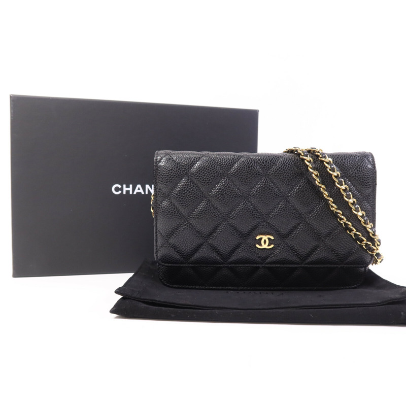 CHANEL 牛皮皮革WOC Wallet On Chain金扣鏈帶肩背袋-9