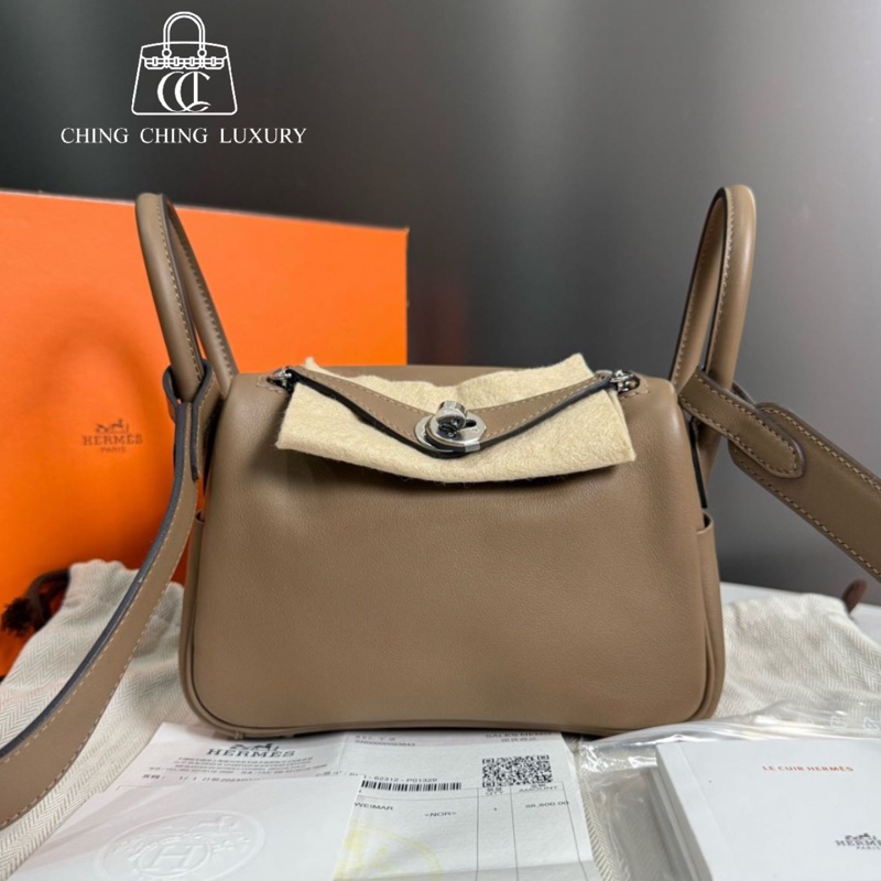 🌈Hermes🧡Mini Lindy一代🌟威馬犬銀扣🧡99.5新🌟全套有單 🌟swift皮🧡stamp U🌟愛馬仕🌟-0