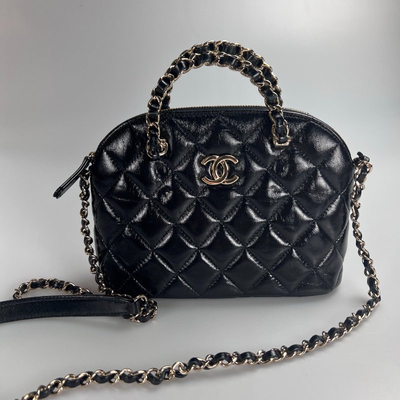 CHANEL 貝殼包 黑油蠟皮小號 AP3354/晶片款-0