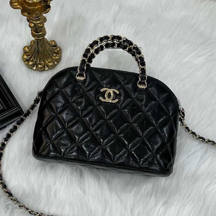 CHANEL 貝殼包 黑油蠟皮小號 AP3354/晶片款-0